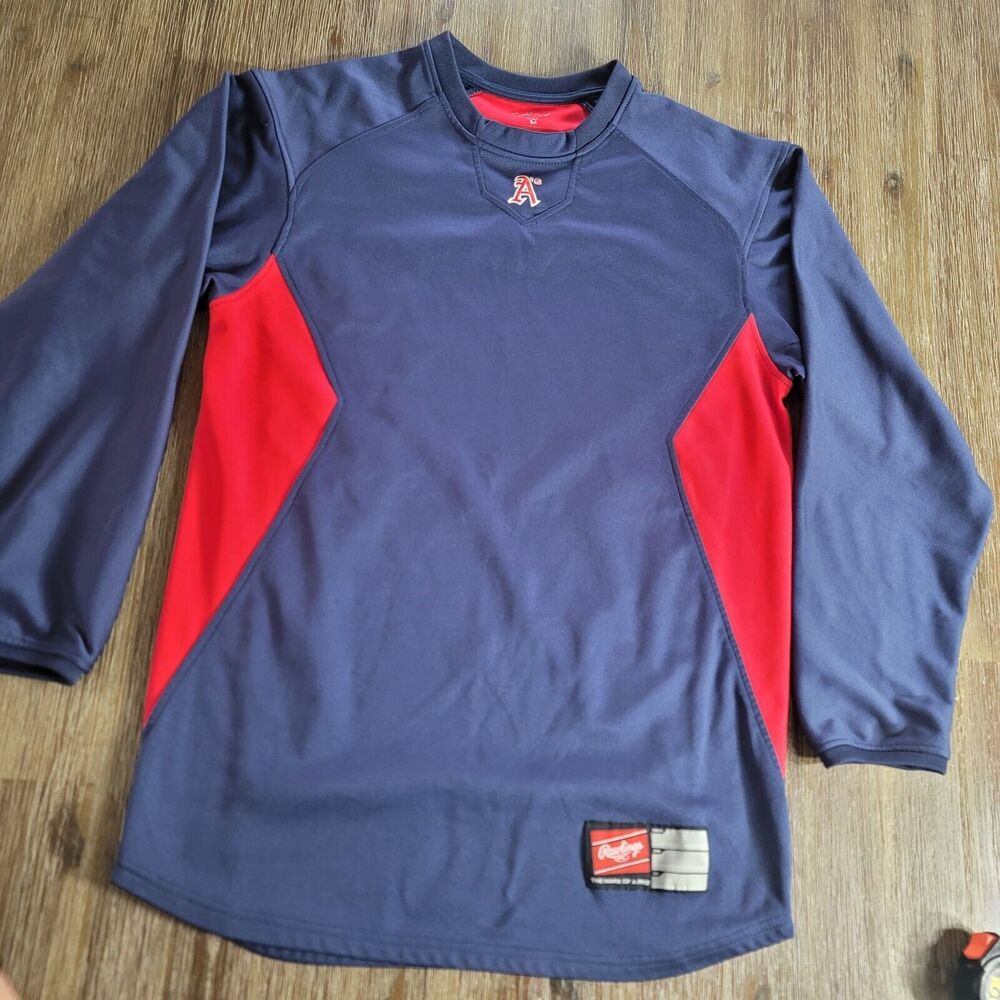 Rawlings Men’s Size Medium Blue Red A's Long Sleeve Jersey 100% Polyester
